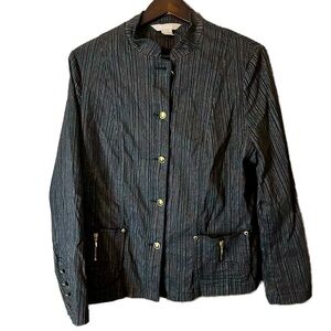 TANJAY Women's Blue Space Dye Multi-Color Button Down Jacket Long Sleeve Sz 14